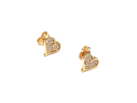 Broqueles estilizados motivo corazón con circonias en oro amarillo 14 kilates. on Sale