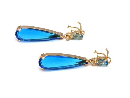 Aretes diseño especial con diamantes y obsidianas azules en oro amarillo 14 kilates. Supply