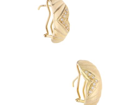 Aretes acanalados con circonias en oro amarillo 14 kilates. Online now