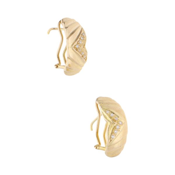 Aretes acanalados con circonias en oro amarillo 14 kilates. Online now