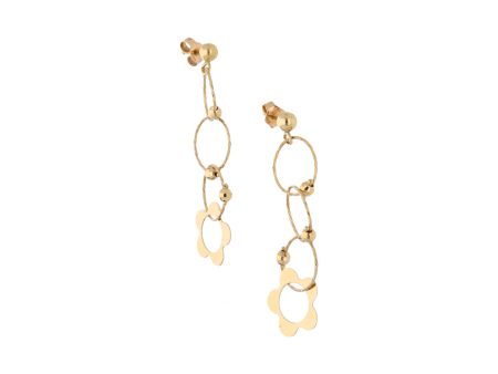 Broqueles articulados con colgantes motivo aros y floral en oro amarillo 14 kilates. Online Hot Sale