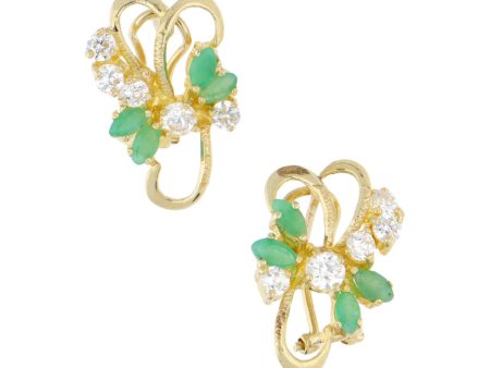 Aretes calados con esmeraldas y circonias en oro amarillo 14 kilates. Online Hot Sale