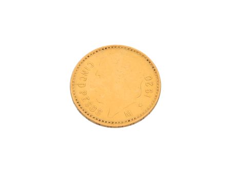 Moneda de cinco pesos oro mexicano de 21.6 kilates. Online Hot Sale