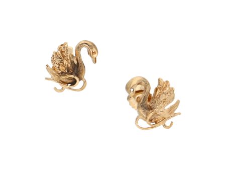 Broqueles estilizados motivo cisne en oro amarillo 14 kilates. For Discount