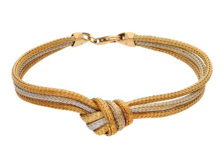 Pulsera tres hilos eslabón tejido en oro dos tonos 18 kilates. Online Sale