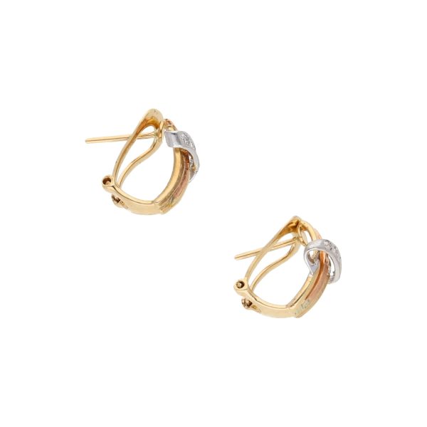 Aretes acanalados con circonias en oro tres tonos 14 kilates. For Discount