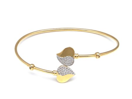 Pulsera ovalada abierta motivo corazones con circonias en oro amarillo 14 kilates. Hot on Sale