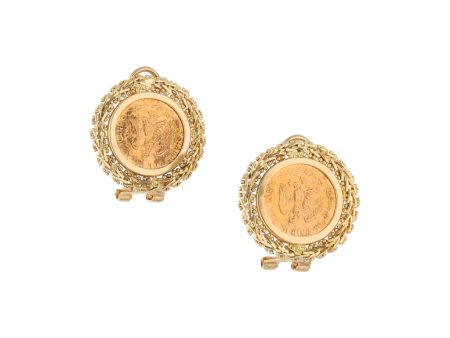 Aretes boleados con dos monedas de dos pesos oro mexicano 21.6 kilates en oro amarillo 14 kilates Online Hot Sale